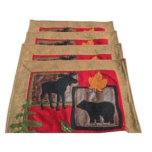 VTG Placemats Set 4 Elk Moose Cabin Lodge Rustic Western Native American Decor
